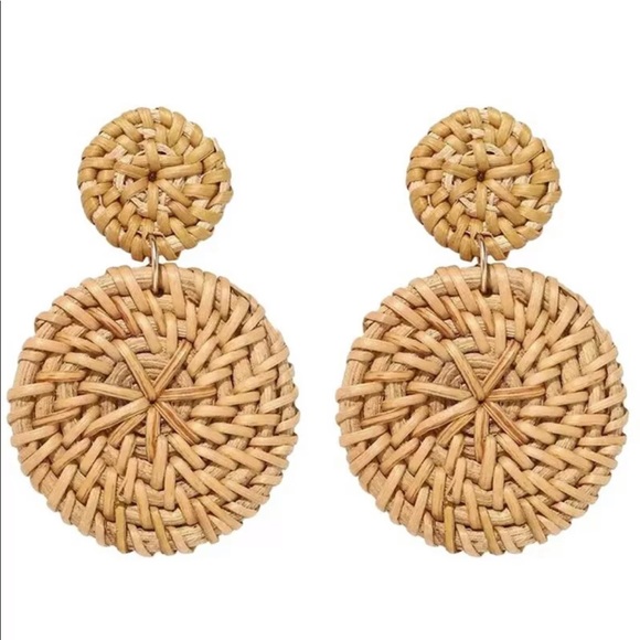 Jewelry - Rattan Wicker Double Woven Round Boho Earrings